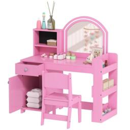AIYAPLAY Women's Dressing Table with 2-Colour LED Mirror & Stool, Pink - thumbnail 2