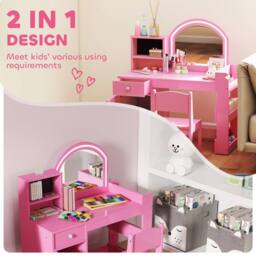 AIYAPLAY Women's Dressing Table with 2-Colour LED Mirror & Stool, Pink - thumbnail 4