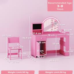 AIYAPLAY Women's Dressing Table with 2-Colour LED Mirror & Stool, Pink - thumbnail 3