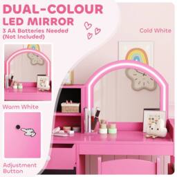 AIYAPLAY Women's Dressing Table with 2-Colour LED Mirror & Stool, Pink - thumbnail 5