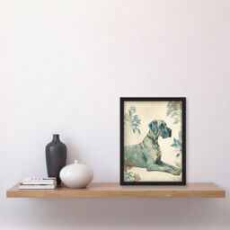 Artery8 Blue Great Dane Dog with Flower Pattern Fur Coat Modern Illustration Artwork Framed Wall Art Print A4 in Black - thumbnail 2