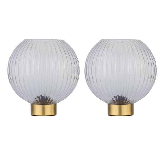 First Choice Lighting Set of 2 Betchley - Battery Operated Satin Brass Lamp Clear Glass in Gold - image 1