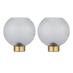 First Choice Lighting Set of 2 Betchley - Battery Operated Satin Brass Lamp Clear Glass in Gold - thumbnail 1