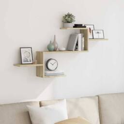 Berkfield Home Wall Shelf Sonoma Oak 104x15x49 cm Engineered Wood in Light Brown - Size: 104 x 15 x 49 cm - thumbnail 2