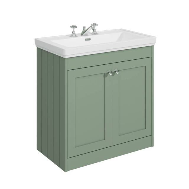 Balterley 800mm Floor Standing 2 Door Unit with Classic Basin 3 Tap Hole - Green - image 1
