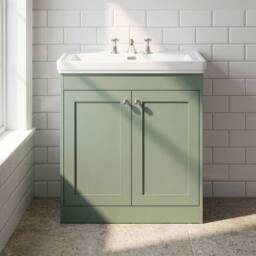 Balterley 800mm Floor Standing 2 Door Unit with Classic Basin 3 Tap Hole - Green - thumbnail 6