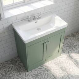 Balterley 800mm Floor Standing 2 Door Unit with Classic Basin 3 Tap Hole - Green - thumbnail 3