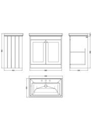 Balterley 800mm Floor Standing 2 Door Unit with Classic Basin 3 Tap Hole - Green - thumbnail 5