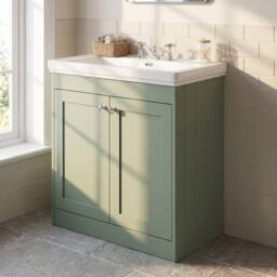 Balterley 800mm Floor Standing 2 Door Unit with Classic Basin 3 Tap Hole - Green - thumbnail 4