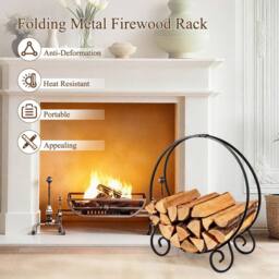 Gymax Firewood Rack Folding Log Hoop A-frame for Indoor Outdoor-Black in Black - thumbnail 7
