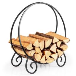 Gymax Firewood Rack Folding Log Hoop A-frame for Indoor Outdoor-Black in Black