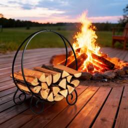 Gymax Firewood Rack Folding Log Hoop A-frame for Indoor Outdoor-Black in Black - thumbnail 3