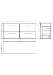 Balterley Level 1200mm Wall Hung 4 Drawer Vanity Unit & Worktop - Midnight Blue - thumbnail 2