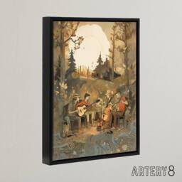 "Artery8 Countryside Folk Band Musicians Framed Canvas Wall Art Print in Brown - Size: W12"" x H16""" - thumbnail 2