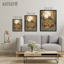 "Artery8 Countryside Folk Band Musicians Framed Canvas Wall Art Print in Brown - Size: W12"" x H16""" - thumbnail 4