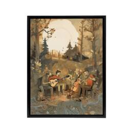 "Artery8 Countryside Folk Band Musicians Framed Canvas Wall Art Print in Brown - Size: W12"" x H16""" - thumbnail 1