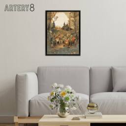 "Artery8 Countryside Folk Band Musicians Framed Canvas Wall Art Print in Brown - Size: W12"" x H16""" - thumbnail 3