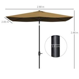 OUTSUNNY 2 x 3(m) Garden Parasol Rectangular Market Umbrella w/ Crank in Brown - thumbnail 3