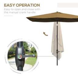 OUTSUNNY 2 x 3(m) Garden Parasol Rectangular Market Umbrella w/ Crank in Brown - thumbnail 5