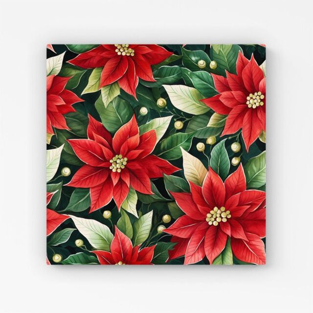 "Warren Reed - Designer Poinsetta Watercolour Canvas in Red - Size: W16"" x H16""" - image 1