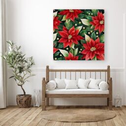 "Warren Reed - Designer Poinsetta Watercolour Canvas in Red - Size: W16"" x H16""" - thumbnail 3