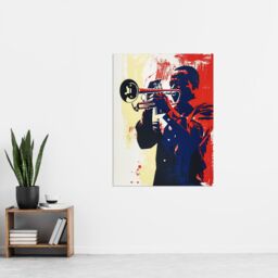 "Artery8 Jazz Music Trumpet Player Portrait Graphic Design Wall Art Print in Red - Size: W24"" x H32""" - thumbnail 4