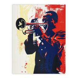 "Artery8 Jazz Music Trumpet Player Portrait Graphic Design Wall Art Print in Red - Size: W24"" x H32""" - thumbnail 1