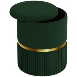 HOMCOM Round Pouffe Storage Footstool with Hidden Space in Dark Green - thumbnail 2