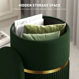 HOMCOM Round Pouffe Storage Footstool with Hidden Space in Dark Green - thumbnail 4