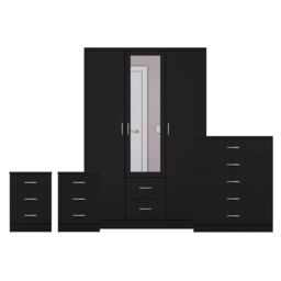 Home Discount Vida Designs 4Pc Bedroom Set 2x3Bedside, 5 Drawer, 3Dr Mirror Wardrobe in Black - thumbnail 8