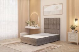 "Somnior Austin Divan Bed Base & 54"" Floor Standing Headboard Tweed Fabric in Brown - Size: Small Single"