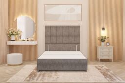 "Somnior Austin Divan Bed Base & 54"" Floor Standing Headboard Tweed Fabric in Brown - Size: Small Single" - thumbnail 2