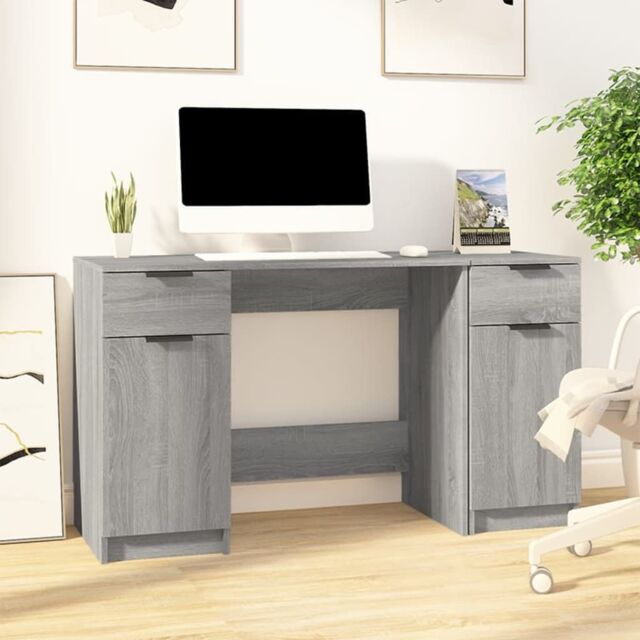 Berkfield Home Desk with Side Cabinet Grey Sonoma Engineered Wood - image 1