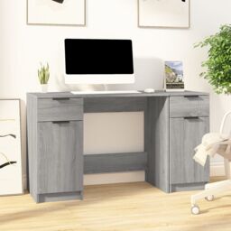 Berkfield Home Desk with Side Cabinet Grey Sonoma Engineered Wood - thumbnail 1