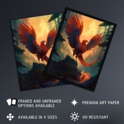 Artery8 Wall Art Print Majestic Phoenix Bird Spreading Wings Concept Painting Mythical Creature Rising From Fire Ashes in Enchanted Forest Landscape - thumbnail 2