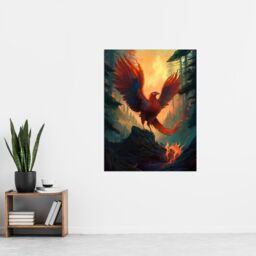Artery8 Wall Art Print Majestic Phoenix Bird Spreading Wings Concept Painting Mythical Creature Rising From Fire Ashes in Enchanted Forest Landscape - thumbnail 4