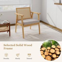 Costway Wooden Accent Chair Modern Upholstered Arm Chair Reading Leisure Chair in Natural - thumbnail 4