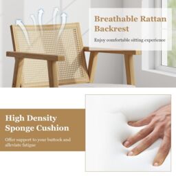Costway Wooden Accent Chair Modern Upholstered Arm Chair Reading Leisure Chair in Natural - thumbnail 5