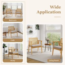 Costway Wooden Accent Chair Modern Upholstered Arm Chair Reading Leisure Chair in Natural - thumbnail 6