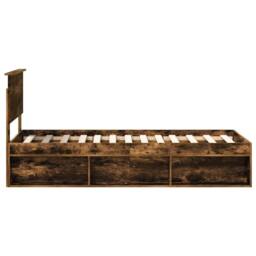Berkfield Home Bed Frame with Headboard Smoked Oak 75 x 190 cm Solid Pine Wood in Brown - thumbnail 8