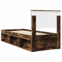 Berkfield Home Bed Frame with Headboard Smoked Oak 75 x 190 cm Solid Pine Wood in Brown - thumbnail 9