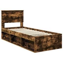 Berkfield Home Bed Frame with Headboard Smoked Oak 75 x 190 cm Solid Pine Wood in Brown - thumbnail 4