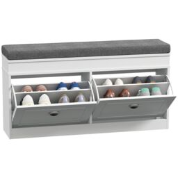 HOMCOM Shoe Storage Bench with Seat Cushion Cabinet Organizer with 2 Drawers in White - thumbnail 2