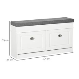 HOMCOM Shoe Storage Bench with Seat Cushion Cabinet Organizer with 2 Drawers in White - thumbnail 3