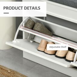 HOMCOM Shoe Storage Bench with Seat Cushion Cabinet Organizer with 2 Drawers in White - thumbnail 5