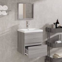 Berkfield Home Premium Bathroom Cabinet with Mirror Grey Sonoma Engineered Wood