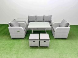 Fimous Reclining Chair 3 Seat Sofa Set Garden Furniture Set with Dining Table in Light Grey - thumbnail 2