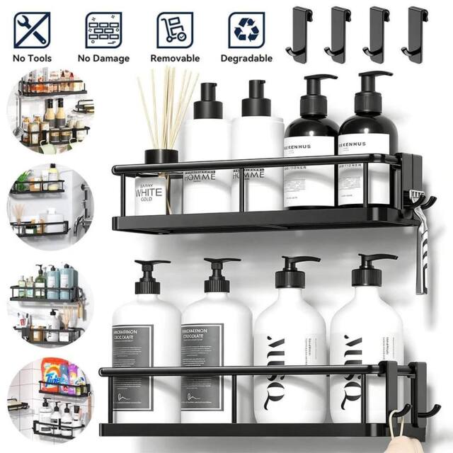EONLION Self-Adhesive Shower Storage Rack for Bathroom in Black - image 1