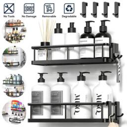 EONLION Self-Adhesive Shower Storage Rack for Bathroom in Black - thumbnail 1