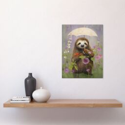 Artery8 Wall Art Print Picking Flowers in the Rain Oil Painting Cute Sloth with an Umbrella in a Wildflower Meadow Kids Bedroom Poster - thumbnail 2
